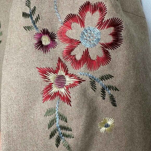 Dress Barn Vest Tan Floral Embroidered Wool Blend Lined Open Size 18W - Picture 6 of 12